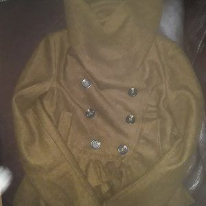 Anthropologie Found Elevenses Wool Brown Ruffled and Wavy Womans Pea Coat